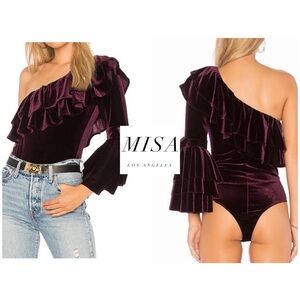 MISA Los Angeles One-Shoulder Gyda Velvet Bodysuit (L)